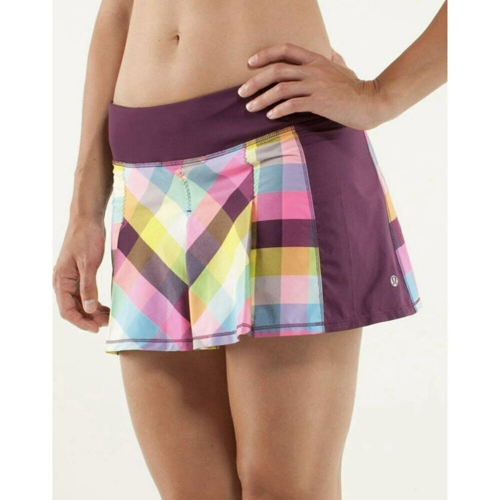 Lululemon Fast Cat Skirt Sea Check Multi / Plum / Split Pea Sz 6?
